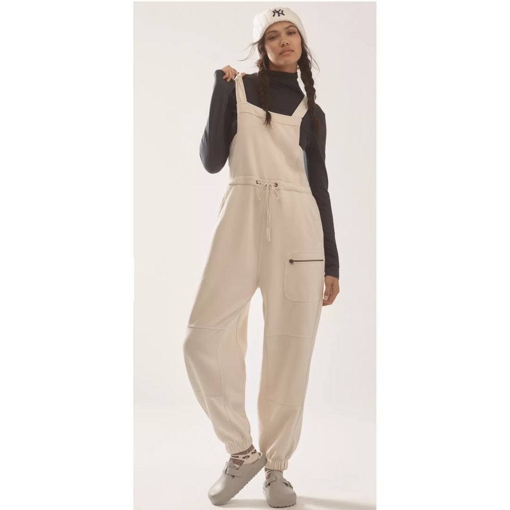 Daily Practice Anthropologie Drawstring Overalls XS Cream Cargo Streetwear Comfy